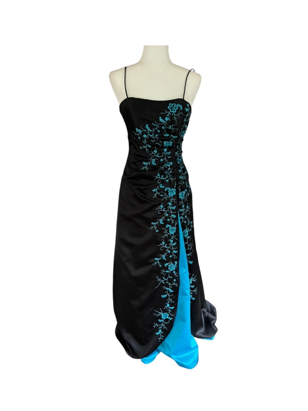 Vintage 90s/Y2K Blue & Black Embroidered Gown